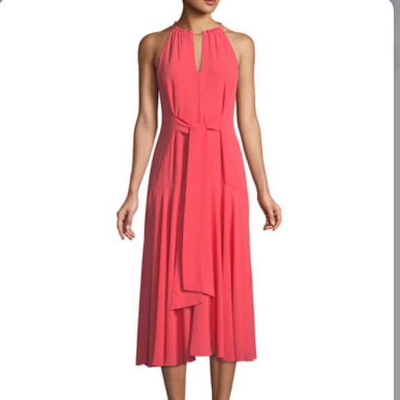 NWT Pink Tie-Front Flattering Midi Dress - Picture 3 of 7